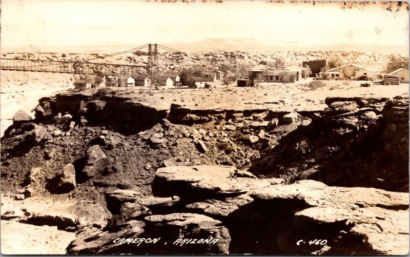 Real Photo Postcard View of Houses on a Cliff in Cameron, Arizona