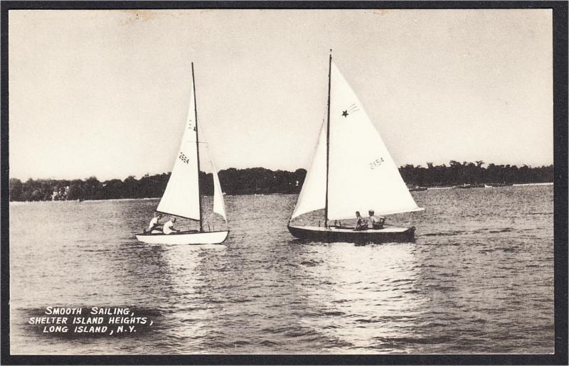 Shelter Island Heights LI NY Smooth Sailing Sailboat Postcard by Tomlin 1940s