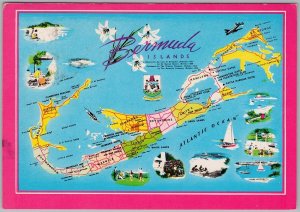 Bermuda Islands Map Postcard with Scenic Insets & 1988 Stamp C12