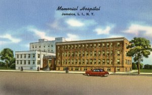 VINTAGE LINEN POSTCARD MEMORIAL HOSPITAL JAMAICA LONG ISLAND NEW YORK