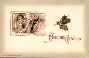 1914 John Winsch Christmas Postcard Young Girl Kissing Santa Claus
