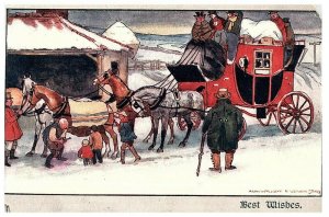 Alan Wright Vernon Stokes Horse And Carriage Snow Scene Antique Postcard-