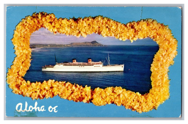 Postcard HI Aloha Oe Cast Your Lei Off Diamond Head Hawaii