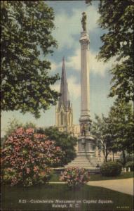 Civil War Confederate Monument Raleigh NC Postcard