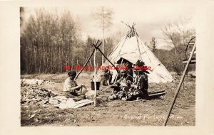 Native American Chippewa Indians, RPPC, Working by Tee Pee, Grand Portage MN