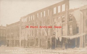 VT, Burlington, Vermont, RPPC, Walker Block & Hotel Fire Ruins January 1910