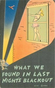 Postcard Asheville Blackout WW2 Comic Humor Sexy girl linen Aircraft 20-1913