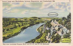 Lover's Leap & Potomac River  - Two Railroads and Canal -  MD PA WV - Linen