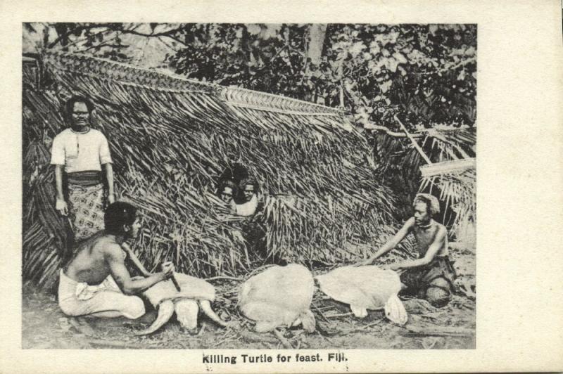 fiji islands, Native Men Killing Turtle for Feast (1910s) Robbie en Company