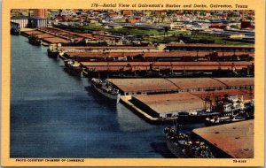 Texas Galveston Aerial View Harbor and Docks Curteich