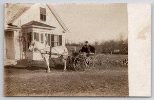 RPPC Handsome Man Beautiful White Horse With Carriage Real Photo Postcard S30