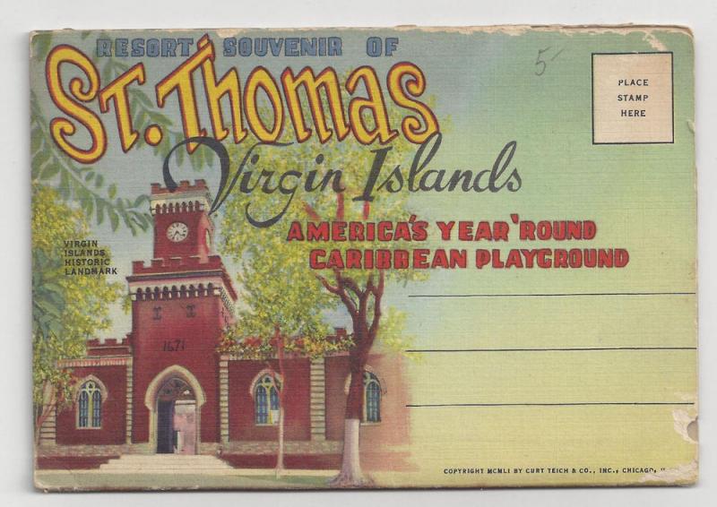 St Thomas Virgin Islands Souvenir Folder 1951 Postcard