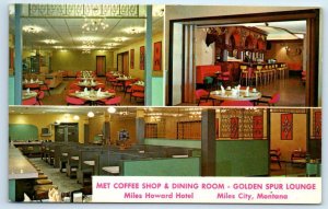 MILES CITY, Montana MT ~ Roadside MET COFFEE SHOP Golden Spur Lounge  Postcard