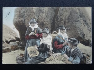 Wales WOMEN in WELSH COSTUMES Collecting Shrimps & Shell fish c1904 Postcard