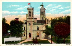 Indiana Greensburg Court House Showing Tree On The Tower Curteich