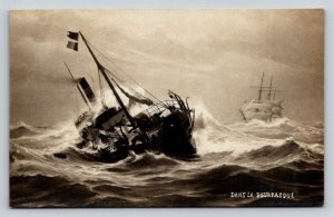French Liner in Storm  Dans La Bourrasque  Postcard