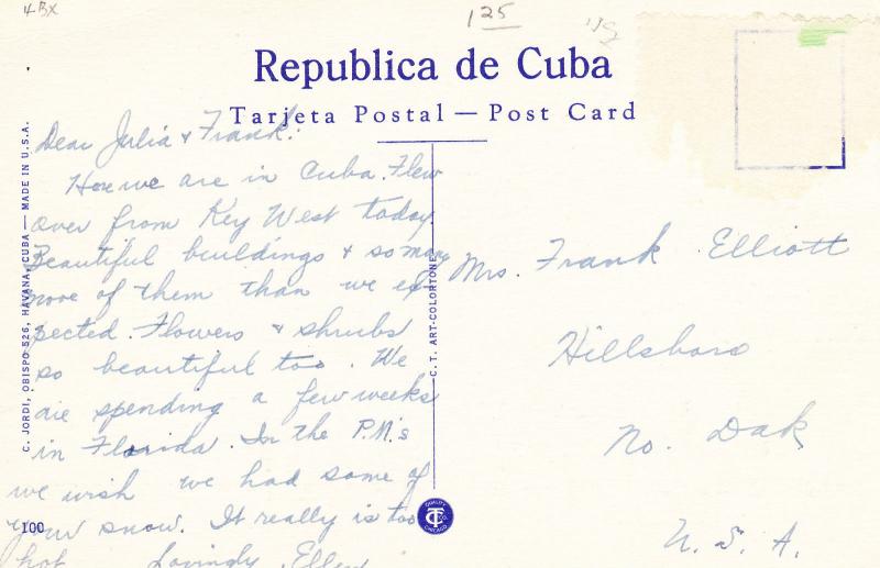 Vintage Postcard,Havana Cuba, La Fuerza Fort, Colombus Chapel, Cabana C16