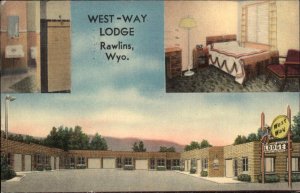 Rawlins Wyoming WY West-Way Lodge Mid-Century Modern Linen Vintage Postcard