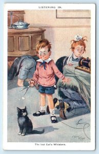 Signed Artist ALBERT KAYE Lost Cat's Whiskers CHILDREN & KITTEN 1920s Postcard