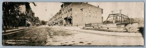 OWEGO NY FRONT STR. ANTIQUE DOUBLE REAL PHOTO POSTCARD RPPC OLD HOME WEEK 1909