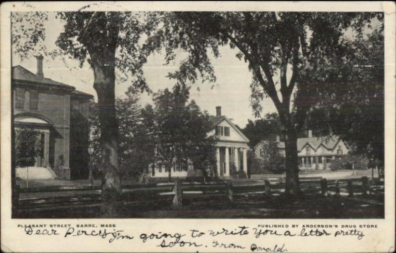 Barre MA Pleasant St. c1905 Postcard