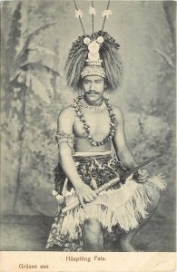 c1905 Postcard; Häuptling (Chief) Falu w/ Sword & Regalia, German New Guinea?