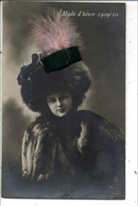 Beautiful Woman Fur Coat Hat NOVELTY ADD-ON FEATHERS Real Photo Postcard