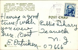 Vtg 1960s Lehigh University Packer Hall Bethlehem Pennsylvania PA Postcard