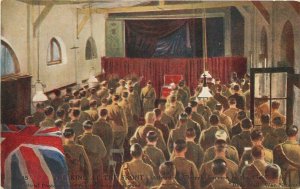 British Military WW1 Royalty C-1916 Church Service Interior  Postcard 6580