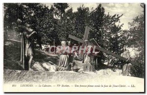 Old Postcard Lourdes Calvary Station A pious woman wipes the face of Jesus Ch...