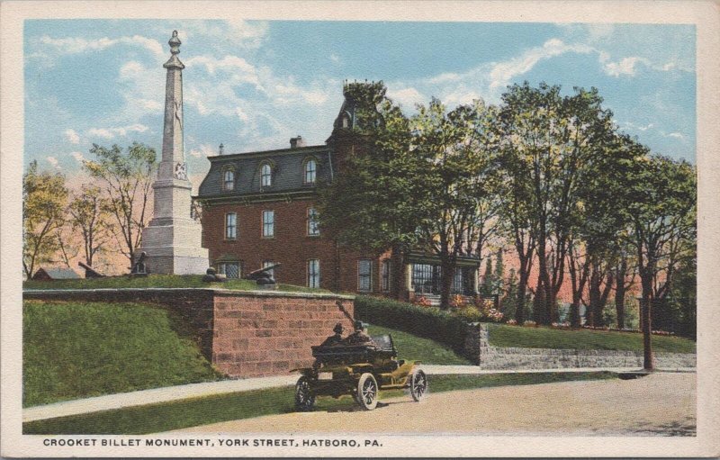 Postcard Crooket Billet Monument York Street Hatboro PA