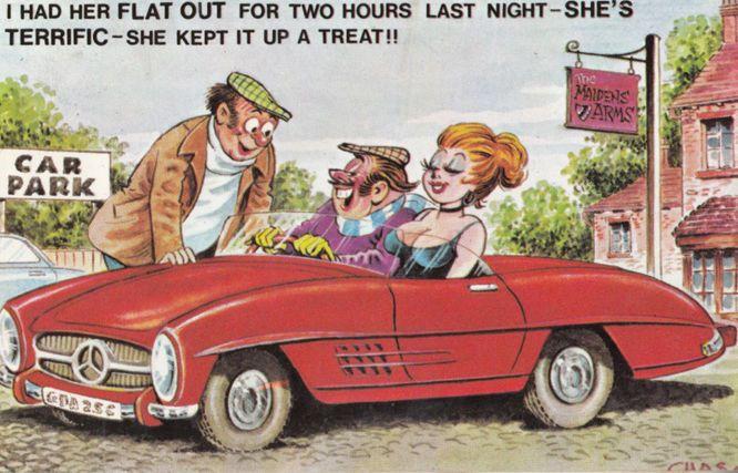 Motorist With Sexy Lady Keeps Her Up All Night Love Make Comic Humour Postcard