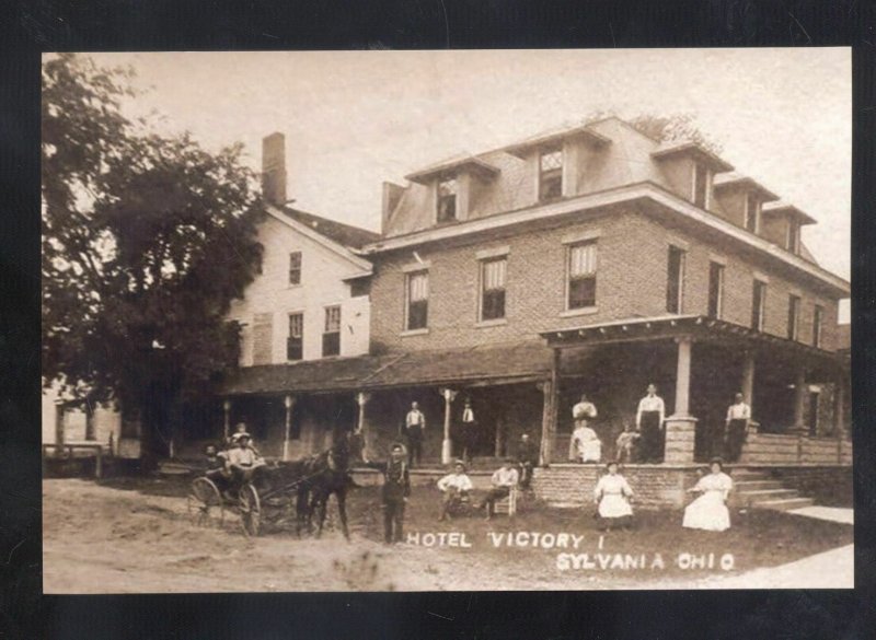 REAL PHOTO SYLVANIA OHIO HOTEL VICTORY HORSE DRAWN WAGON OPSTCARD COPY