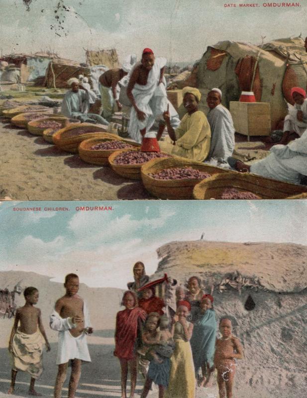 Omdurman African Date Market & Boudanese Children 2x Sudan Postcard s