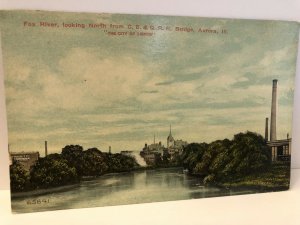 Vintage 1910s Fox River CB & Q Railroad Bridge Aurora Illinois Postcard