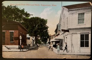 Vintage Postcard 1901-1907 Post Office & Bank, Cape Cod, Edgartown (MA)