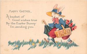 A90/ Easter Postcard Holiday Greetings c1910 Dressed Rabbit Basket Umbrella 11