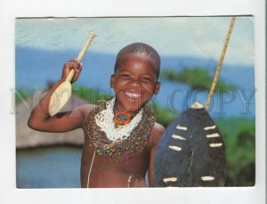 470837 South Africa Kwa-Zulu boy w/ spear airmail Germany blooming cacti stamp