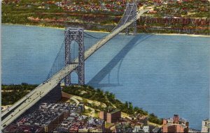 George Washington Bridge New York City Aerial View Reflections Cancel Postcard 