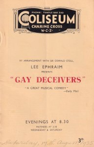 Gay Deceivers Program Charlotte Greenwood Claire Luce Coliseum Theatre Programme