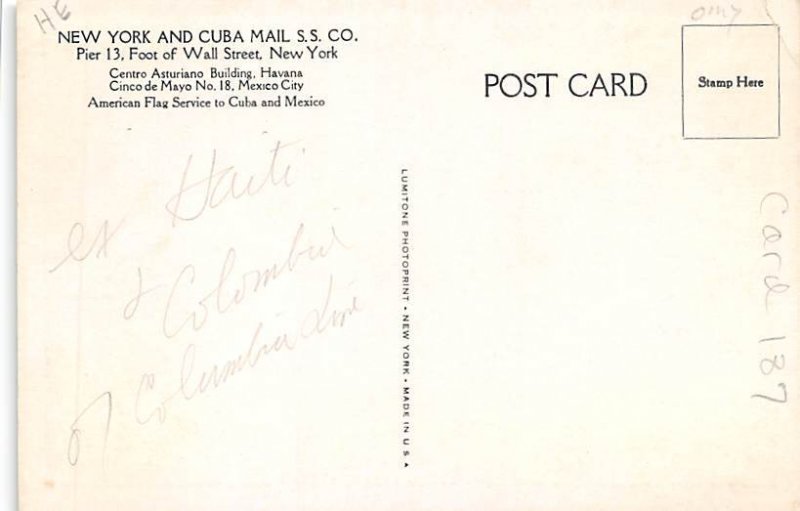 Mexico & Monterey Steamship New York & Cuba Mail SS Co. Steamer Ship 