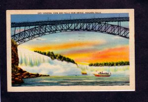 NY Niagara Falls Bridge New York ON Ontario Canada Linen Postcard