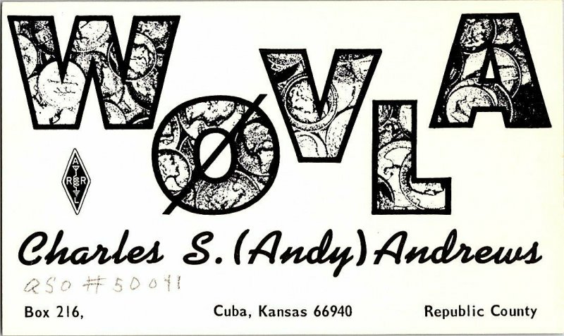 QSL Radio Card From Cuba Kansas WOVLA 