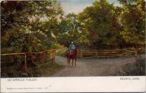 Qu'Appelle Valley Regina Saskatchewan Man on Horse Postcard H1