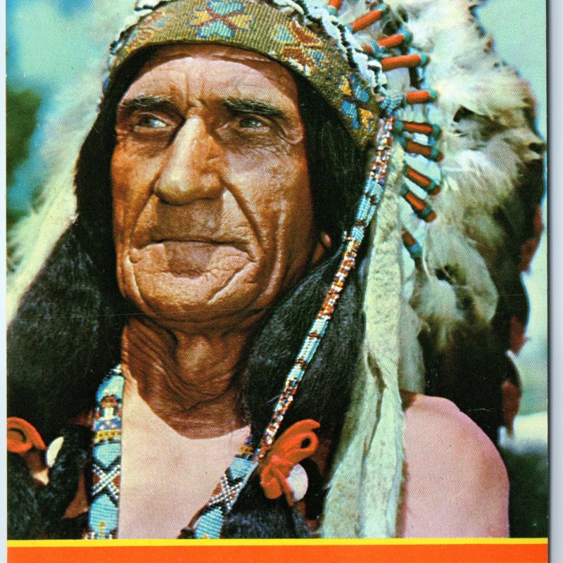 c1950s Native First American Indian Chief Elder Old Man Headdress Postcard A264