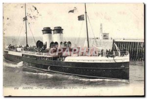 Old Postcard The Thames Boat Dieppe entering the harbor