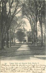 Comings 1905 OBERLIN OHIO Tappan Walk Memorial Arch undivided postcard 4278