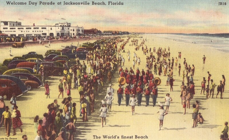 Welcome Day Parade at Jacksonville Beach, Florida Linen Postcard