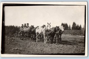 Farming Postcard RPPC Photo Horses Scene Field Farmers Unposted Antique