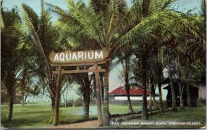 Postcard Honolulu Aquarium, Waikiki Beach in Hawaiian Islands, Oahu, Hawaii